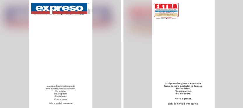 Alerta por libertad de prensa en Ecuador: diarios Expreso y Extra aparecen con portadas en blanco